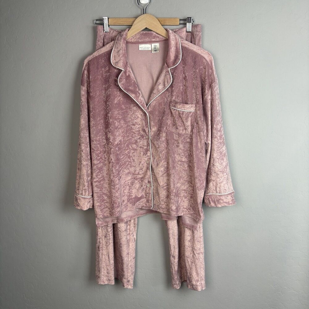 Max Studio 2 pc Pajamas Set Womens M Pink Velour Barbiecore Coquette Preppy Cozy